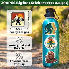 200PCS Bigfoot Stickers, Waterproof Vinyl Sasquatch Stickers for Laptop Water Bo