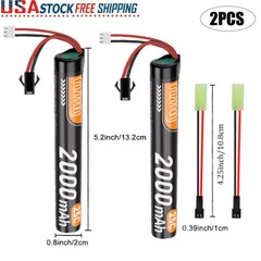 2x 7.4V 2000mAh Airsoft 25C Lithium-ion Battery Pack Splatter Ball Gun Battery