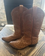 Tony Lama Ostrich Leather Peanut Brittle”Cowboy Boots Men’s Size 8 EE