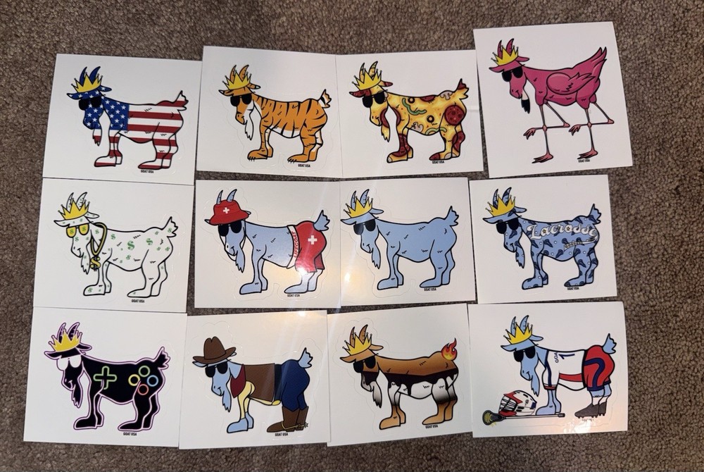 Goat USA Lot 12 Stickers Pizza Flamingo Life Guard $ Bags Smores Lax Controller+