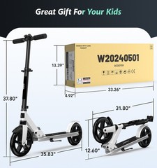 Foldable Kick Scooter Adjustable for Teens Adult Big Wheels No Assembly Unisex