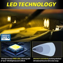 LED Pods, 3 Inch Flood CREE LED Fog Lights 40W Small Driving Flood Beam Amber
