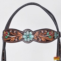 Western Headstall and Breast Collar Set HILASON Tooled Leather Horse Bridle Tack