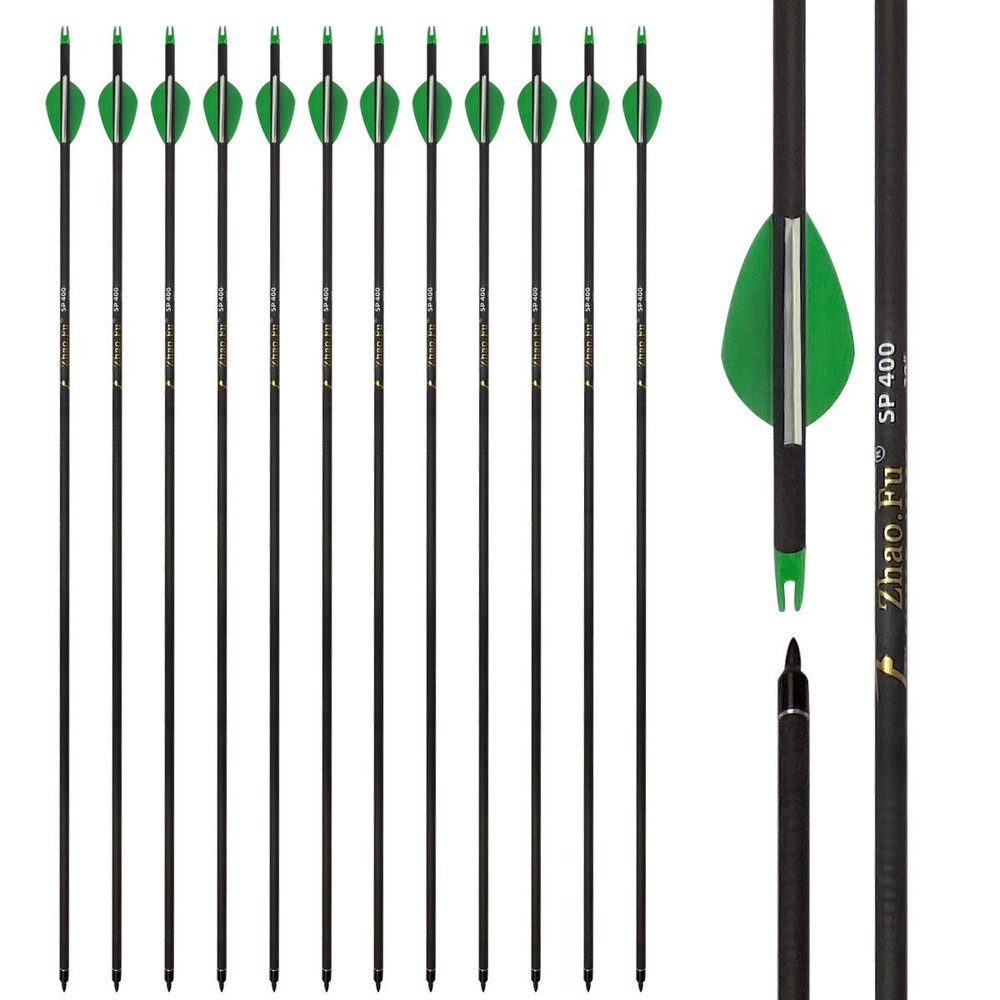 29in Carbon Archery Practice Arrows Spine 400, Removable Tips, 12 Pcs