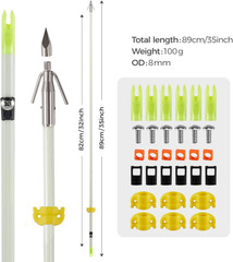 6 Pack 32 inch Bowfishing Arrows with Broadheads and Safty Slides Bow Fishing