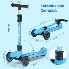 Kids Scooter, Light Up 3 Wheel Kick Scooters for Kids 3-12, Folding Scooters …