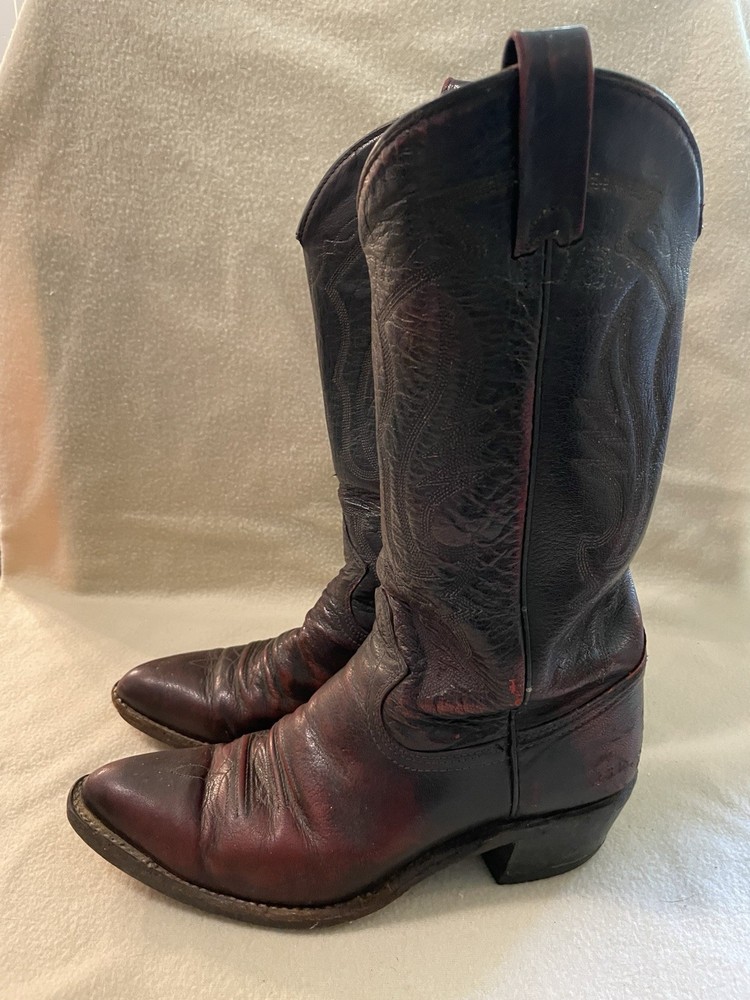 Texas Burgundy Red Leather Vintage Western Men’s Boots Size 8.5 D Made In USA