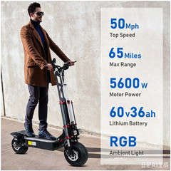 Adults Electric Scooter Folding Dual Motor 5600W 60V 38AH 12″ Road Tires 50MPH