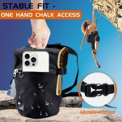 Black Oxford Cloth Chalk Bag for Rock Climbing, Waterproof & Leak-Proof Stora…