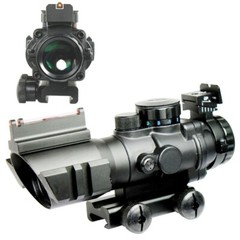 4X32 Tactical Rifle Scope Tri-Illuminated Reticle ACOG Scope W/Fiber Optic Sight