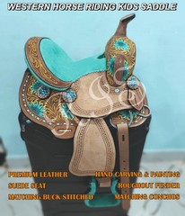 8″ Western Youth Saddle Set for Kids Horse Pony Riding – Floral Tooled Leather