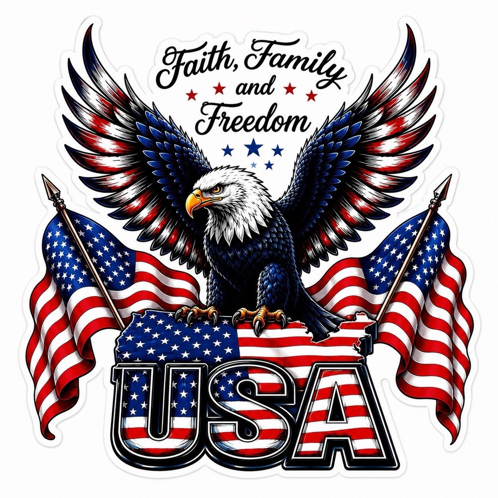 Faith Family Freedom Bald Eagle American Flag Sticker USA Patriotic Car Bumper