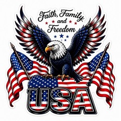 Faith Family Freedom Bald Eagle American Flag Sticker USA Patriotic Car Bumper