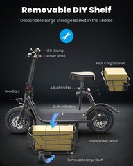 Gyroor C1S Electric Scooter w/ Seat & Carry Basket 21Miles Range For Pet Dog Cat