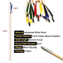 12X 32″ Archery Wooden Arrows 5″ Feather Field Tips Traditional Bow Longbow Hunt