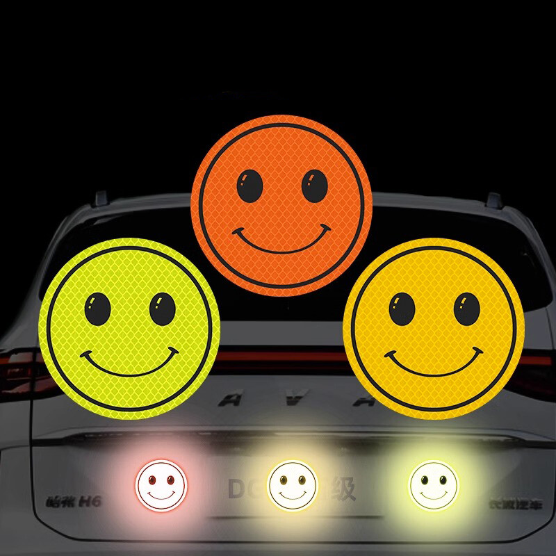 Reflective Smiley Face Sticker Self Adhesive Car Bicycle Decorative Sticker 10cm