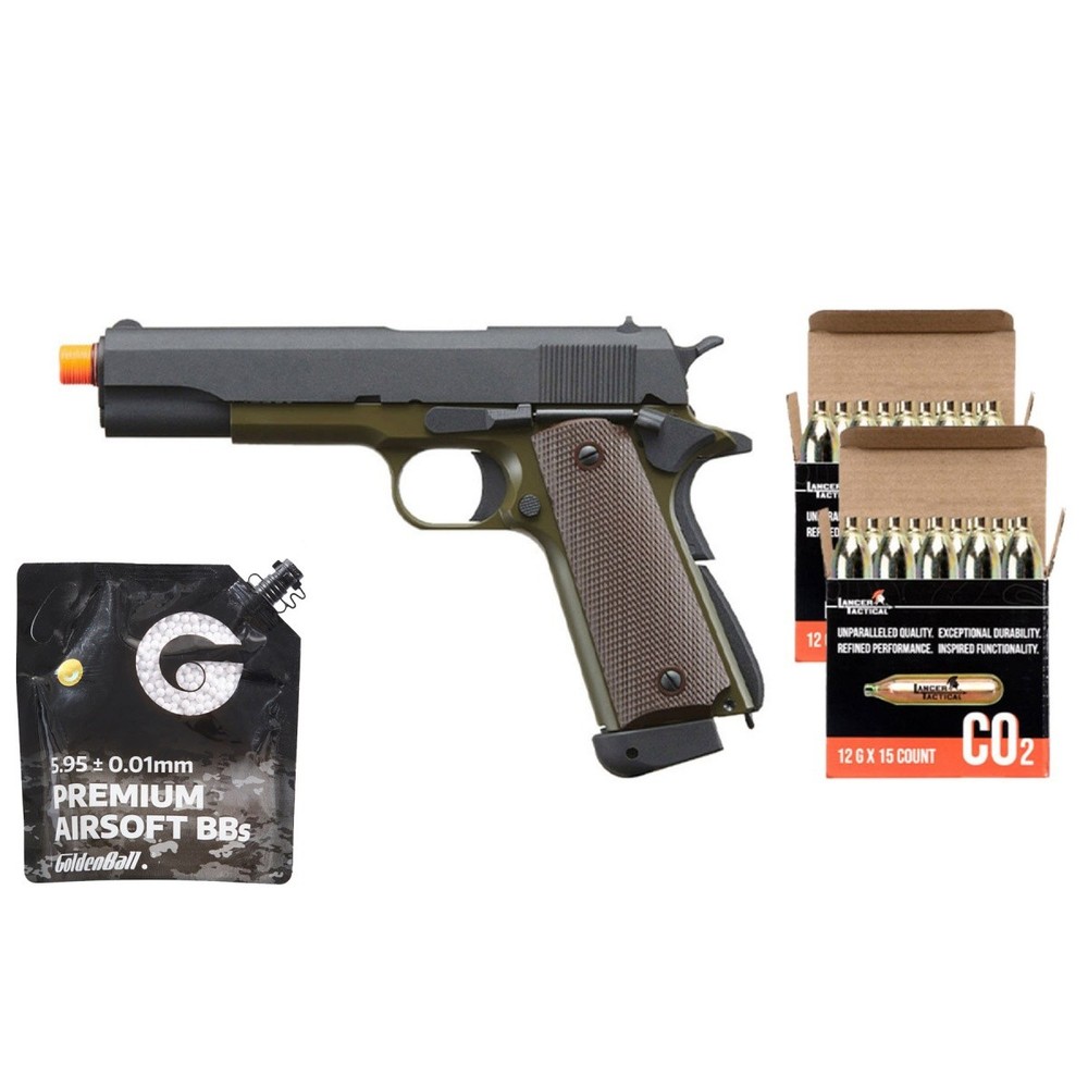 KJW Full Metal M1911-A1 CO2 Gas Blowback GBB Airsoft Pistol – CO2 Combo – (OD Gr