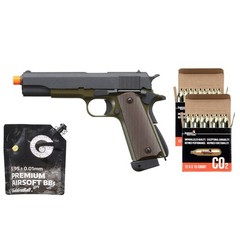 KJW Full Metal M1911-A1 CO2 Gas Blowback GBB Airsoft Pistol – CO2 Combo – (OD Gr