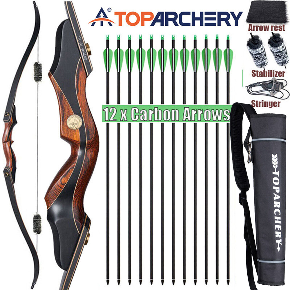 60″ Hunting Archery Takedown Recurve Bow 30-50lb Arrows Wooden Traditional Bow