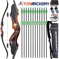 60″ Hunting Archery Takedown Recurve Bow 30-50lb Arrows Wooden Traditional Bow