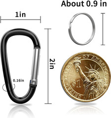 30PCS Aluminum Carabiner Clips, 2″ D Shape Spring Snap Hooks Carabiner with 30PC