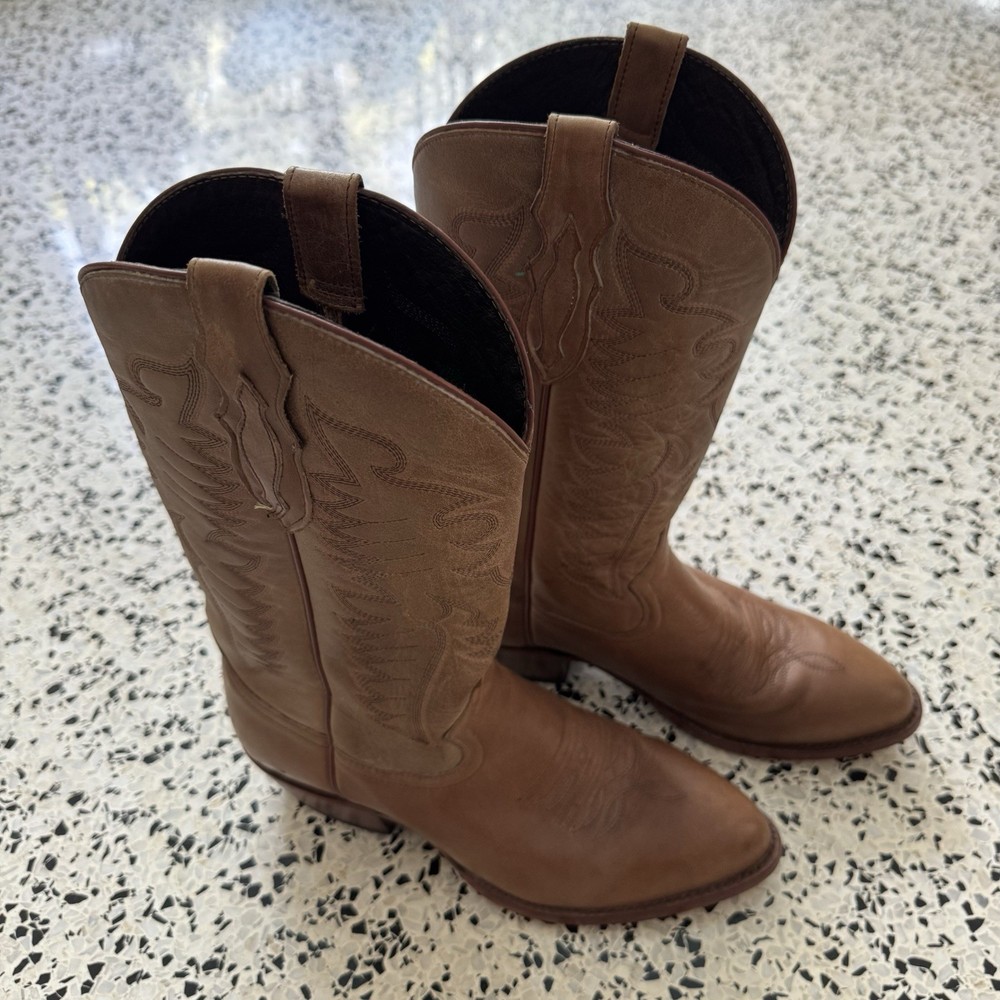 Tony Lama Western Cowboy Boots Mens 8.5D Brown Leather Tascosa