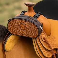Challenger Pebbled Brown Leather Hand-Tooled Saddle Pommel Bag 102QSA07