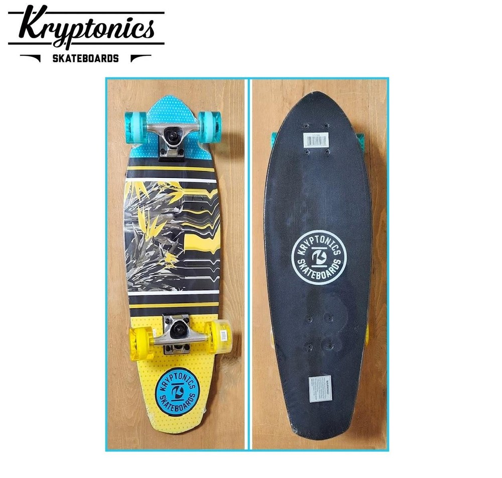 New Kryptonics 27″ Cruiser Complete Skateboard (EKG Blue/Yellow))