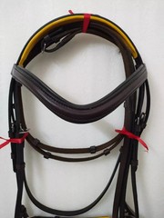 English Leather Bridle With Plane Browband With Yellow Padding All Size.