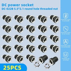 25PCS 5.5mmx2.1mm 2 Pins DC Power Jack Female Panel Mount Connector with Hex …