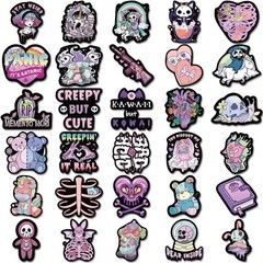 30Pcs Random Cute Gothic Pastel Skull Skeleton Waterproof Vinyl Stickers
