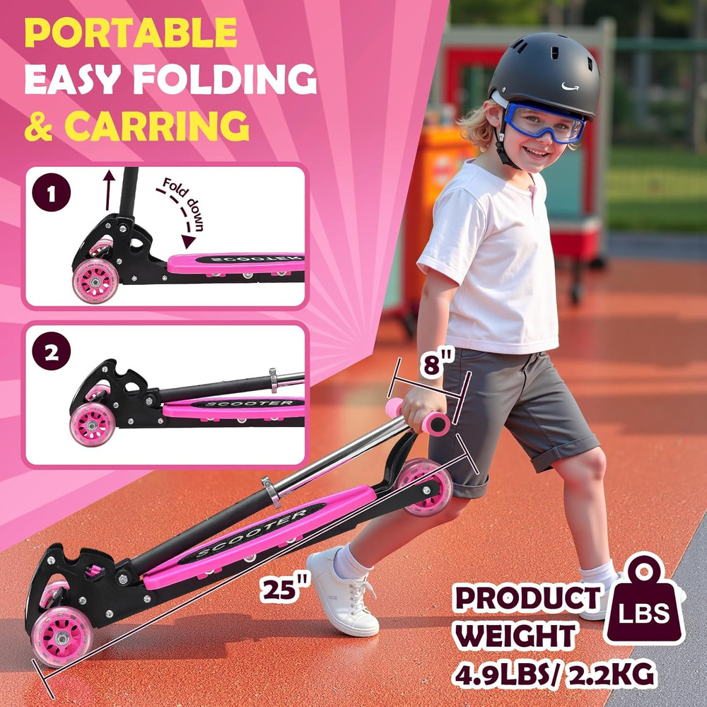 Gift For Kids age 3~7 beginner fun 3 Wheels Foldable Kick Scooter light weight