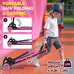 Gift For Kids age 3~7 beginner fun 3 Wheels Foldable Kick Scooter light weight