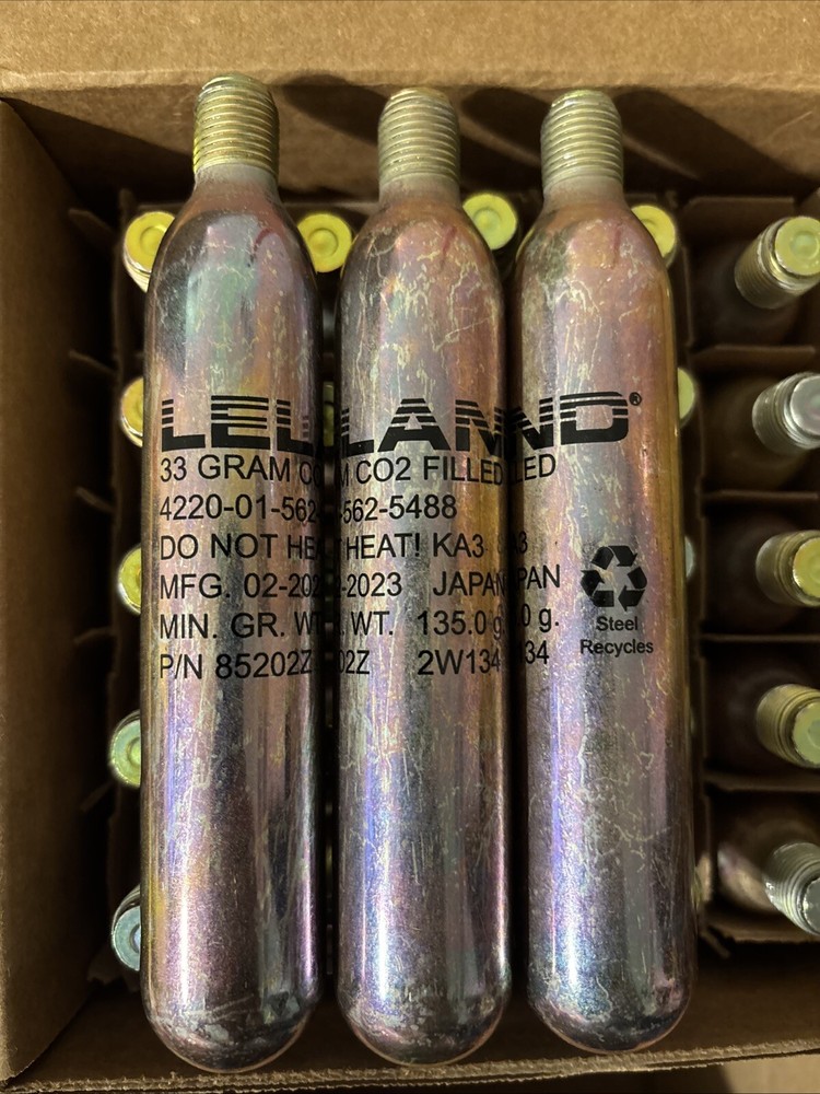 Leland 33 gram CO2 cartridge 1/2″ diameter with 20/in threads 85202Z