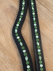 Leather Browband – Sewn-In Glass Rhinestones – Shades Of Green – 13-18”