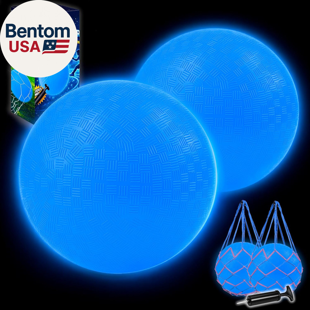 2 Pack Glow in the Dark Kickball, 8.5 Inch Light up Playground Ball with 2 Mesh