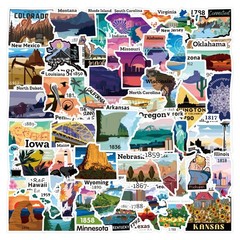 United States Map Stickers, 50Pcs Travel USA Waterproof Vinyl Stickers for Wa…