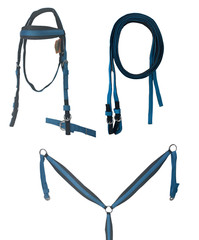 D.A. Brand Premium Light Blue/Black Nylon Bridle Set w/Breast Collar DA1165
