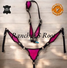 Western Leather Tack Set For Horse | Pink Holographic Gladiator Tack Set