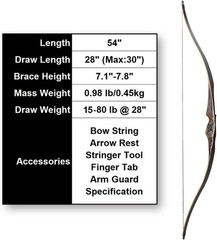 Deerseeker Outdoor Archery 54 Traditional Bow Hunting Longbow with Bamboo Core L