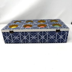 Tommy Bahama Bocce Ball Set Blue Geometric Wood Case Rope Handle SM-54337B New