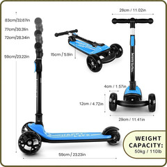 Kick Scooter for Kids Ages 3-10, 3-Wheel Folding Scooter with Adjustable Height,