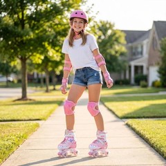 4 Sizes Adjustable Kids Roller Skates for Girls Boys Toddlers Youth Teens, 4R