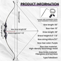 Archery Takedown Recurve Bow 60inch 30lbs,35lbs,40lbs,45lbs,50lbs,55lbs,60bs …