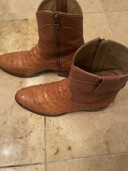 Tecovas The Dean Men’s 10D Full Quill Ostrich Leather Zip Cowboy Boots Brown
