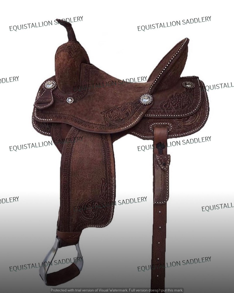 brown leather western barrel racing horse riding saddle tack set