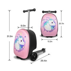 2-in-1 Kids Scooter Suitcase, 19in Large Capacity Ride-On Luggage with LED Li…