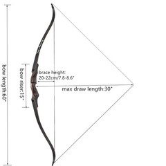 60″ Takedown Hunting Recurve Bow 30-60lbs Wooden Limbs Traditional Bow Shoot RH