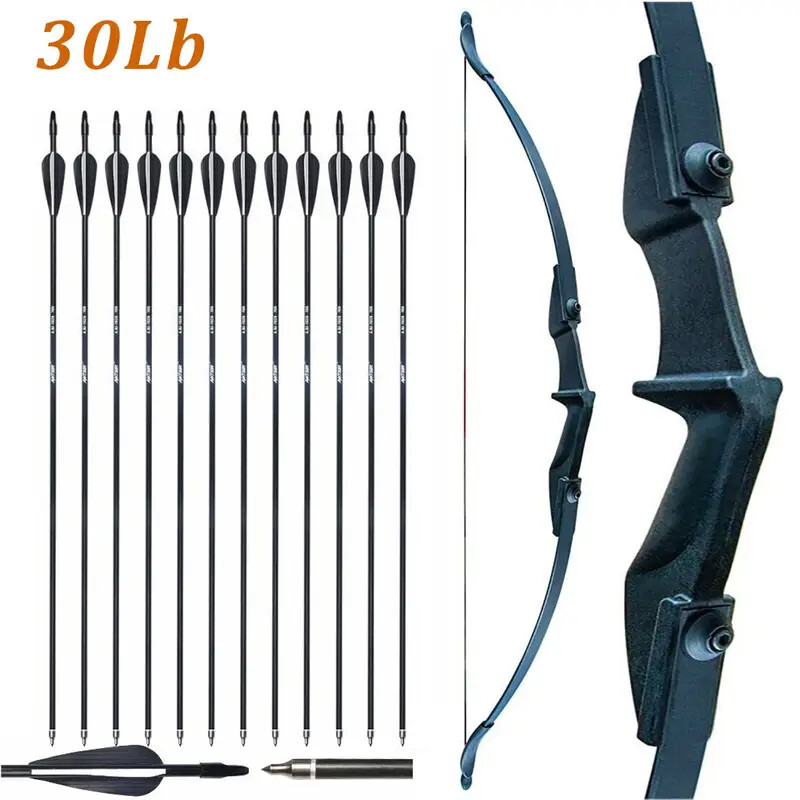 57 in Archery Recurve Bow 30lb/40lb Right Left Hand w/ 12X Fiberglass Arrows Set
