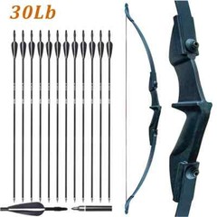 57 in Archery Recurve Bow 30lb/40lb Right Left Hand w/ 12X Fiberglass Arrows Set